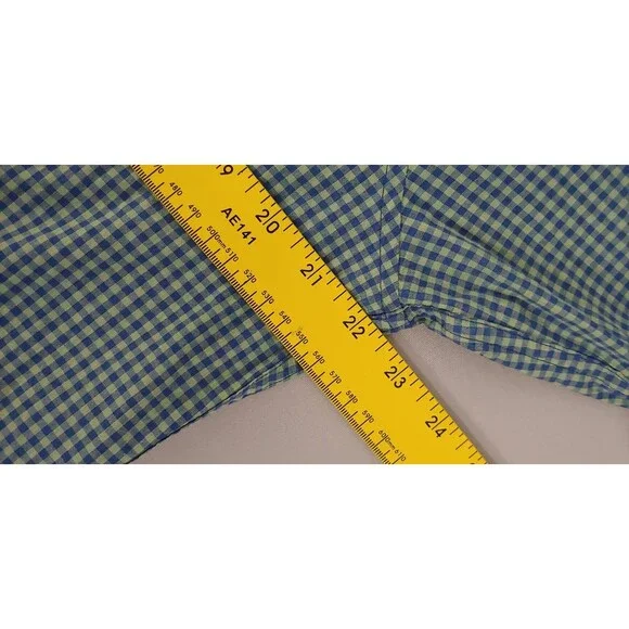 J.Crew Mens Slim Shirt Size L Green Blue Check Stretch Organic Cotton - Picture 4 of 9